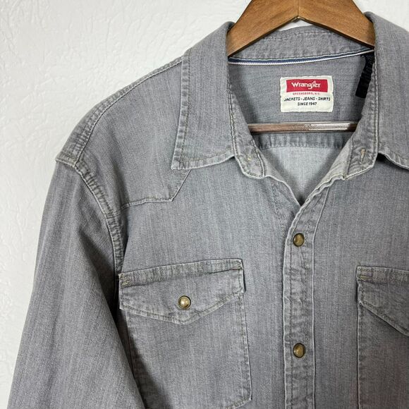 Wrangler Men's XL Indigo Gray Denim Pearl Snap Long Sleeve Western Button Up - Picture 3 of 11